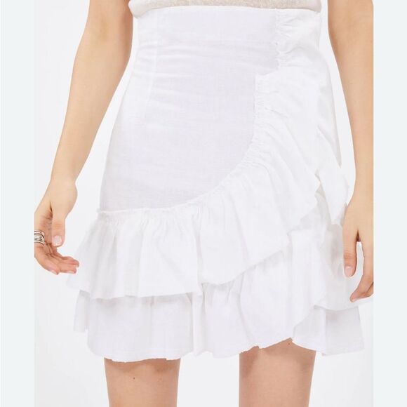 NWT 200.00 Iro Skirts Musk Linen Side Zip Tiered Ruffled A-Line - Picture 1 of 8